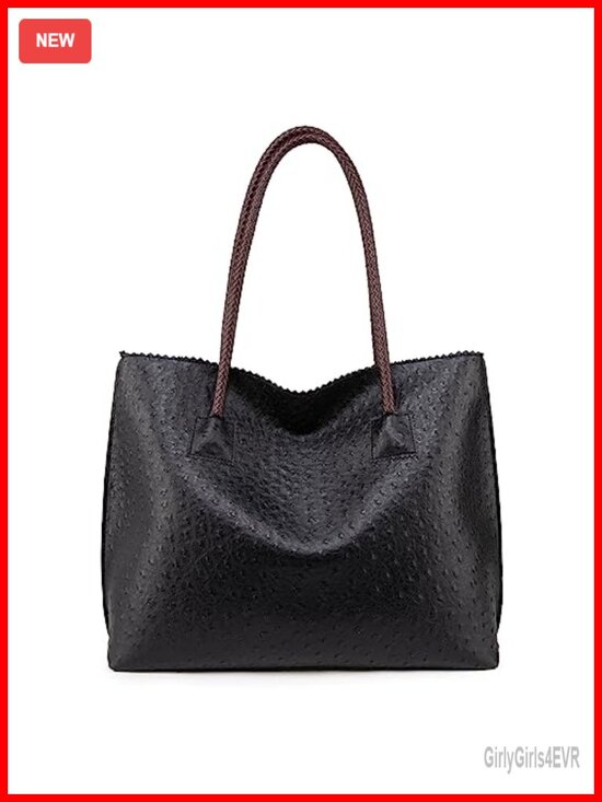 Handbags - Large Tote Bag for Women with Zipper Ostrich Vegan Leather Handbags Shoulder